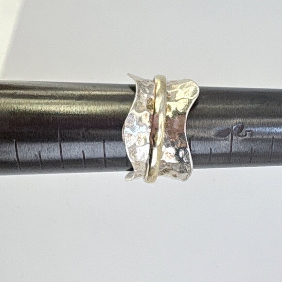 VTG Solid Sterling Silver 925 Abstract Hammered Wide Band Ring Size 5.75 - Picture 8 of 8